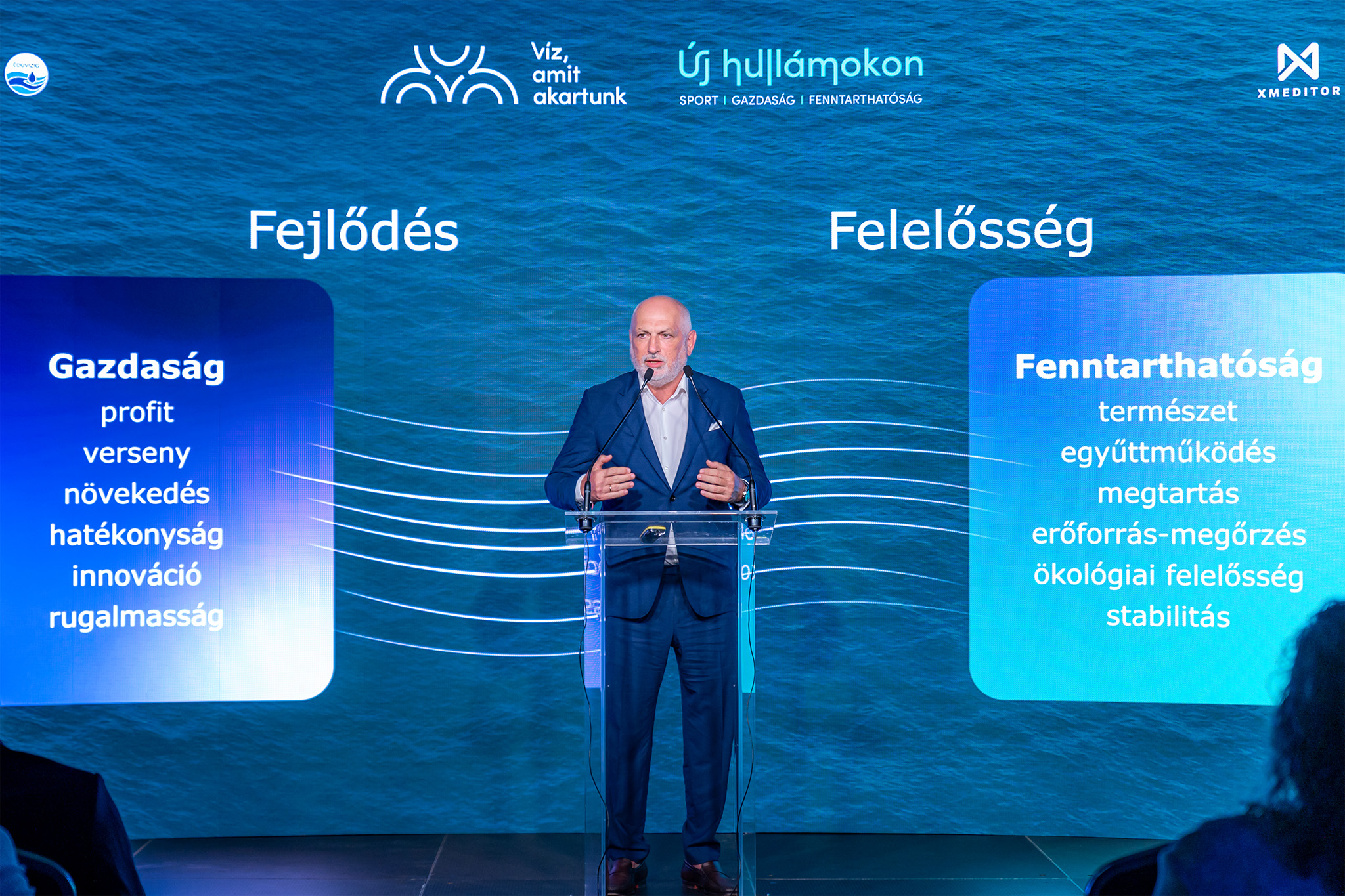 Imre Pintér-Péntek, President of the Győr-Moson-Sopron County Chamber of Commerce and Industry and Vice President of the Hungarian Chamber of Commerce and Industry, spoke about the economic prospects of water-related development opportunities. (Photo: András Adorján)